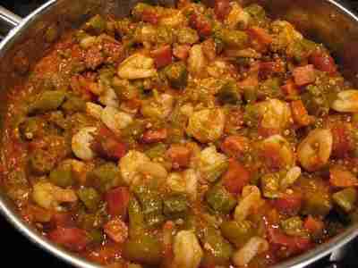 Smothered Okra Tomatoes with Shrimp Recipe