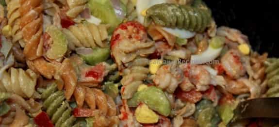Crawfish Pasta Salad. This salad has a unique taste as the crawfish are boiled in crab boil and allowed to sit for a while to soak up the flavor.