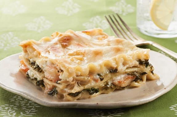 No-Fail Baked Seafood Lasagna with shrimp and crabmeat.